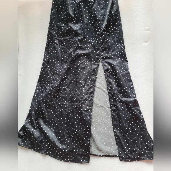 Zara Satin Polka Dot Midi Dress Black and White Slit Skirt Small - Picture 3 of 11